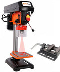 Powerful 8-Inch Benchtop Drill Press With Laser Precision Positioning For Wood And Metal, includes integrated vise clamp.