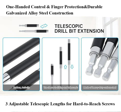 ChgImposs 3pc telescopic magnetic drill bit extension set with rubber anti-slip grips and carbon steel tips
