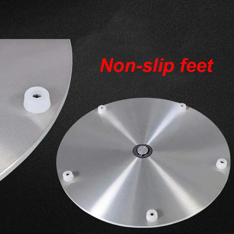 Large Lazy Susan Turntable With Clear Tempered Glass Top And Aluminum Base showing non-slip feet detail