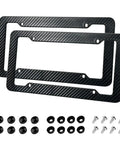 2 Pack Carbon Fiber License Plate Frames for Front and Rear Mounting With Fasteners And Screws Waterproof Plastic Tag Cover