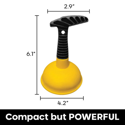 Yellow Mini Sink Plunger Duo Pack For Bathrooms Showers Bathtubs And Kitchens Short Handled Drain Cleaner Compact Size 6.1 x 4.2 x 2.9"