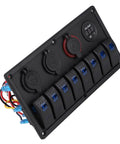 Eight Gang Rocker Switch Panel With Dual USB Outlets And Digital Voltmeter LED 12V 24V Marine Power Hub for trucks and boats