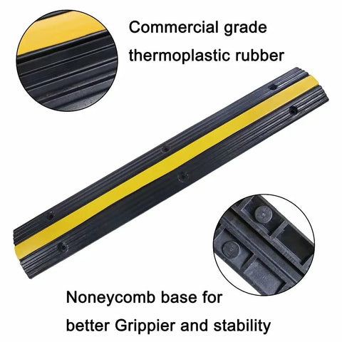 Ridiculously Tough Rubber Cable Ramp 1 Channel Cord Cover For Wires And Hoses, Honeycomb base design, shown in detail