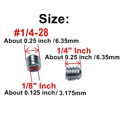 60 Piece 1/4-28 Stainless Steel Hex Socket Set Screws With 1/8 Inch Allen Wrench 304 Grade Grub Screws size dimensions