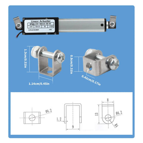 Smooth Operator Telescopic Linear Electric Actuator 24V with mounting brackets and dimensions for installation in tight spaces.