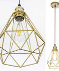 Gold Farmhouse Pendant Light 2 Pack Cage Style Hanging Lights For Kitchen Island, shown in modern rustic hollow cage design