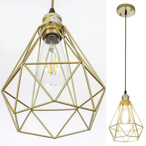 Gold Farmhouse Pendant Light 2 Pack Cage Style Hanging Lights For Kitchen Island, shown in modern rustic hollow cage design