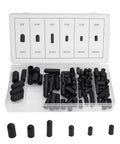 Image showing Dope Rubber Vacuum Line Cap Kit For Carburetors And Hoses, 80 Piece Assortment with organized black caps in case.
