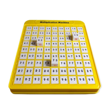 Nail Those Times Tables With This Totally Legit Kids Multiplication Machine featuring a bright yellow design with math equations.