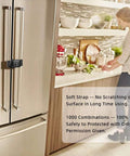 No Drill No Screw No Adhesive Fridge Lock For Kids on French door, kitchen setting, adjustable 2 Pack Black latch, easy install