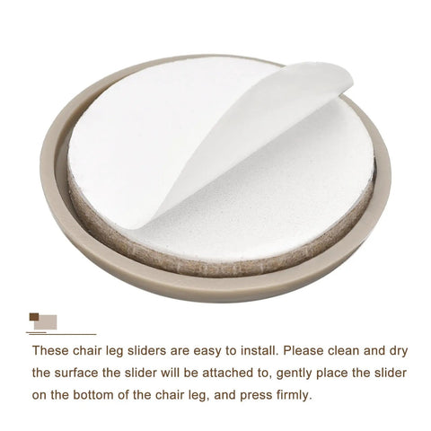 Close-up of Self-Adhesive Round Furniture Sliders 16 Pack One And A Half Inch Plastic Chair Glides For Carpet Tile Vinyl Hardwood