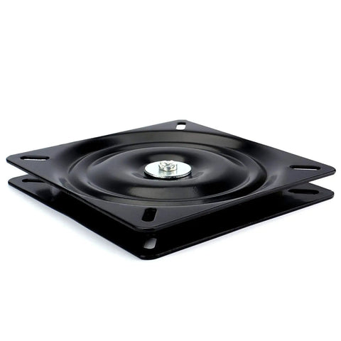 Heavy Duty Bar Stool Swivel Replacement Plate With Full Ball Bearings For Recliner Chairs And Square Bar Stools 6 Inch Steel Swivel Plate Built To Last Beefy For Smooth Durable Weight Distribution, side view of black steel swivel plate
