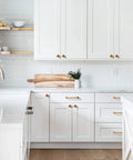 White kitchen with Six Pack Antique Brass Cabinet Pulls Zinc Alloy Hardware For Drawer Kitchen Cupboard 5.04 Inch Center To Center