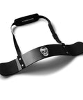 Arm Blaster For Bigger Biceps With Thick Aluminum Build Contoured Padded Edges featuring skull design on black adjustable strap