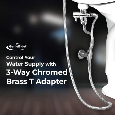 Leak Stop Brass 3 Way T Adapter For Bidet With On Off Valve Cross Threading Resistant Hand Nut near toilet installation