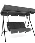 Three Seat Outdoor Porch Swing With Stand And Adjustable Canopy For Backyard Patio, 800 Lb Capacity, Tilt Shade In Grey, Weather Resistant Steel Frame, Easy Assembly, Cozy Family Friendly Outdoor Furniture on white background