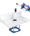 Must Have Router Table Lift Kit Featuring Smooth Adjustable Aluminum Platform And No Sweat Install Woodworking Insert Base Plate For 64mm To 65mm Routers with router in use.