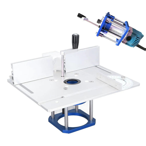 Must Have Router Table Lift Kit Featuring Smooth Adjustable Aluminum Platform And No Sweat Install Woodworking Insert Base Plate For 64mm To 65mm Routers with router in use.