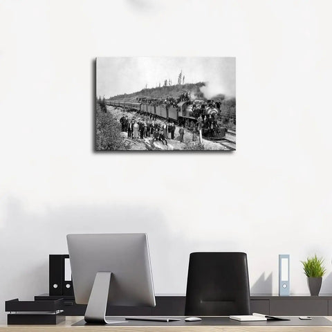 Vintage Steam Train Wall Art Framed Canvas 20x30 Inches Black and White Photo for Living Room Office Study Library Rustic Home Decor