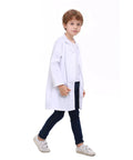 Child wearing Kids Lab Coat For Role Play Science Dress Up White Unisex Size 10 12 Button Front With Front Pockets.