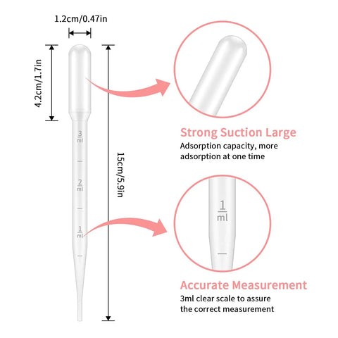 100 Pack 3ml Disposable Plastic Pipettes With Graduated Measurements For Science Labs And Home Experiments Ideal For Essential Oils Cosmetics Makeup Transfer DIY Projects Soft Polyethylene Droppers, clear 15 cm pipette with 3 ml markings