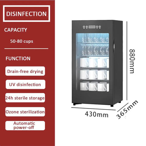 Massive Cup Warmer Cabinet With Smart Touch Panel, PTC Heating Keeps Your Brews Nice And Toasty For Pantries, Break Rooms, And Office Lounges, Zero Hassle Operation And Seriously Roomy At 128 Liters, showing 50-80 cup cabinet with UV disinfection and automatic power-off.