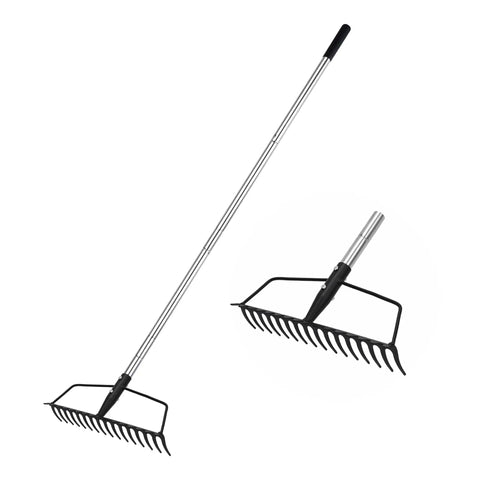 Heavy Duty 16 Tine Bow Rake With Adjustable Stainless Steel Handle For Yard Work Loosening Soil Leveling Mulch And Gathering Leaves Rust Resistant All Season