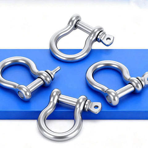Badass 304 Stainless Steel Marine Shackle With Screw Pin For Tough Boat Rigging Mooring And Towing Secure Hardware Link For Outdoor Utility Jobs Plug And Play Setup displaying multiple angles on a blue background.