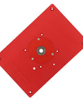 Heavy Duty Anodized Aluminum Router Table Insert Plate delivering killer precision, 300 x 200 mm, red with mounting holes.