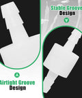 Luomorgo 2-pack 1/4 in PVDF inline check valve; side view and close-up of a white plastic one-way valve