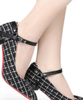 Skip The Blisters And Heel Slide Drama With Adjustable Anti Drop Shoe Straps Premium Pumps Accessories Durable Metal And PU Ankle Bands Lock In A Custom Fit For Women Six Pack Black, worn on black and white pumps.