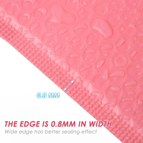 Close-up of a Pink Bubble Mailers Bulk Pack 60pcs Padded Envelopes 11x13 Inch with 4 Inch Sealing Flap, showing waterproof texture