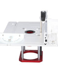 Heavy Duty Aluminum Router Base With Smooth Zero To 54 MM Lift System Kit angled view showing precision lift mechanism and adjustable features