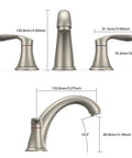 Widespread Brushed Nickel Bathroom Sink Faucet With Three Hole Install Durable Ceramic Valve dimensions view