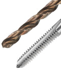 Close-up of Heavy Duty Tap And Drill Bit Set With 2 M6x1.25 Left Hand Thread Taps And 2 4.7mm Right Hand Drill Bits In HSS Co M35 High Speed Steel Uncoated