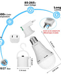 10 Pack Rechargeable Emergency Light Bulbs For Power Outages And Camping, 9W E27 8500K White LED with socket adapters