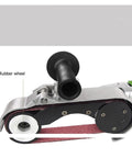 Close-up of Heavy Duty Electric Tube Belt Sander For Industrial Pipe Grinding And Polishing, showing the rubber wheel detail.