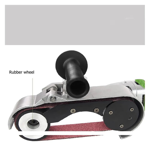 Close-up of Heavy Duty Electric Tube Belt Sander For Industrial Pipe Grinding And Polishing, showing the rubber wheel detail.