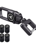 Mercedes Benz Tire Valve Cap And Keychain Set, 4 Pack Dust Caps And Car Key Ring Accessories, Zinc Alloy With Electroplated Finish