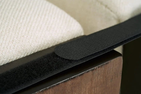 Close-up of Heavy Duty Couch Connectors For Sliding Sectional Sofas 4 Pack's hook and loop strap on fabric surface.