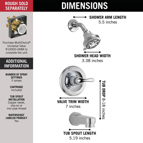 Classic 13 Series 5 Setting Bathtub And Shower Faucet Trim Kit With Chrome Shower Head And Handle Set For DIY Ready Bathroom Upgrade Rough In Valve Not Included