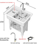 Freestanding Plastic Laundry Sink With Detachable Washboard And Hot And Cold Faucet Hoses And Drain Kit Indoor Outdoor Utility Sink