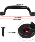 10 Pack Mini Vintage Cabinet Pull Handles Set In Black Zinc Alloy Barn Door Style shown with dimensions and screw details.