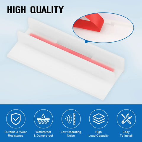 Heavy Duty Sliding Shower Door Bottom Guide Track Smooth Gliding Plastic Runner For Top Hung Bathroom Frames 5 8 Channel Replacement 2 Pack close-up view showing red channel and white plastic