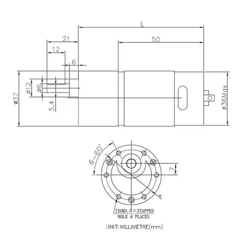 Technical diagram of JGB37540B 12V DC Gear Electronic Starter with encoder disk and metal gearbox.