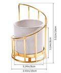 White And Gold Ceramic Pen Holder With Metal Frame For Desk Aesthetic Pencil Cup And Makeup Brush Organizer Chic Office Desk Accessory