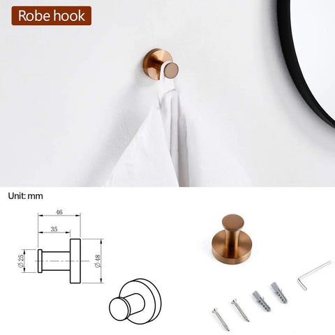 Stainless Steel Bathroom Accessories Set With Towel Bar Towel Ring Toilet Paper Holder And Hooks In SUS 304 Brushed Brass Finish robe hook image