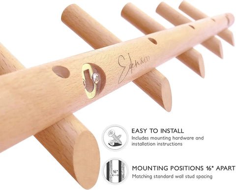 Wall Mounted Coat And Hat Rack With Five Hooks In Beautiful Wood Finish For Entryway Hallway Or Bedroom No Fuss Easy Setup Durable Robe Rack With Classic Design showing close-up of mounting hardware