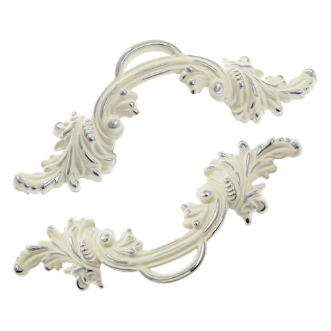 8 Pack 2.5 Inch Drawer Pull Handles Vintage Cabinet Knobs Shabby Chic European Style Antique Cream White With Silver Edge