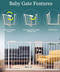 Extra Wide Walk Through Baby Gate For Doorways And Living Areas, Pressure Mounted With Auto Close And Hold Open, White Finish